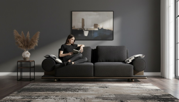Modern sofa 3-seater black premium upholstery sofas design textile new