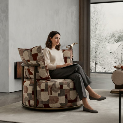 Modern multicolored armchair design sofa seat luxury relax textile lounge upholstery