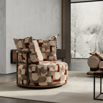 Modern multicolored armchair design sofa seat luxury relax textile lounge upholstery