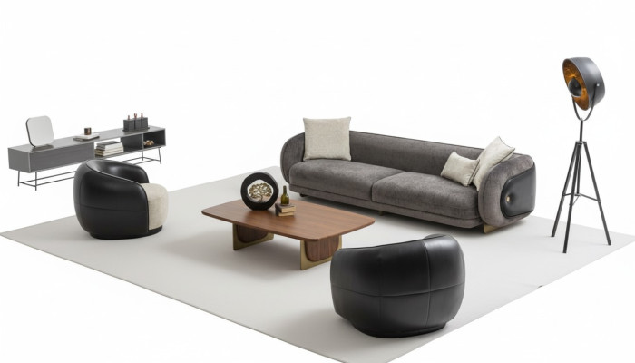 Modern gray sofa set 3-seater sofas 2x armchairs living room set