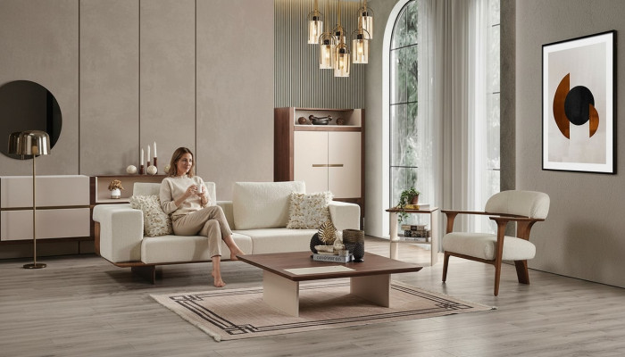Modern white sofa set 3 1 seater textile wood armchair complete set new