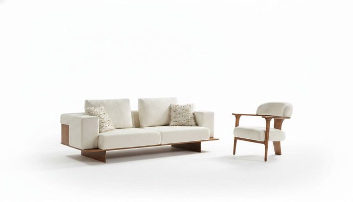 Modern white sofa set 3 1 seater textile wood armchair complete set new