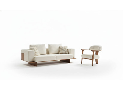 Modern white sofa set 3 1 seater textile wood armchair complete set new
