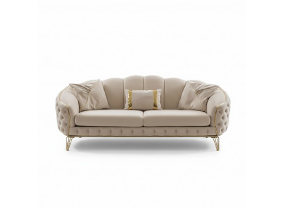 Modern Chesterfield Beige Living Room Sofa Set x2 3-Seater Upholstered Armchair