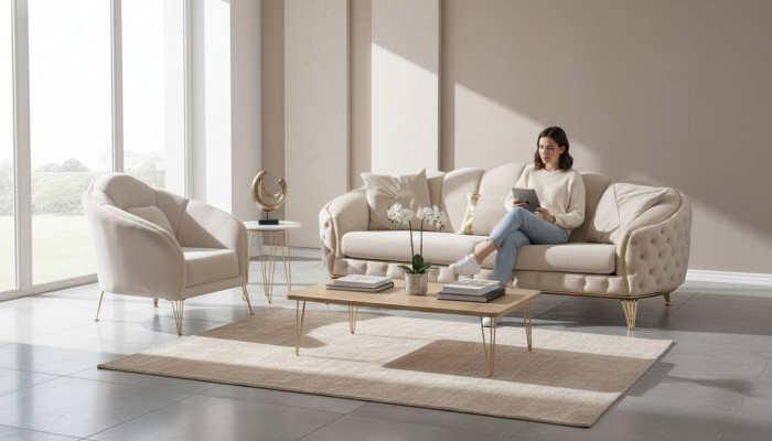 Living room complete 3-piece modern three-seater sofa luxury 2x armchair