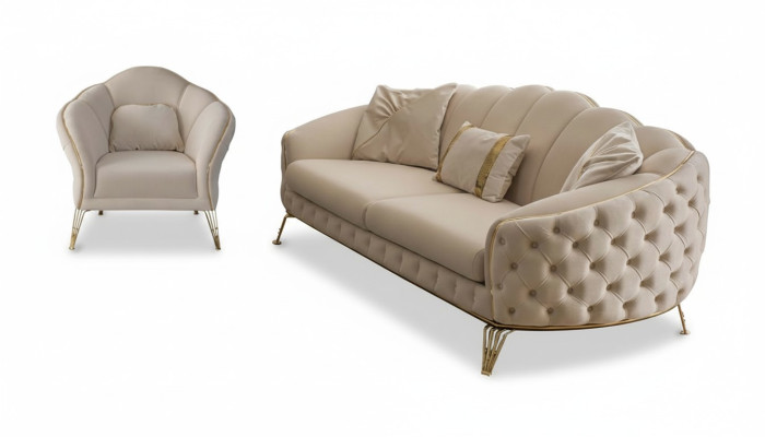 Living room complete 3-piece modern three-seater sofa luxury 2x armchair
