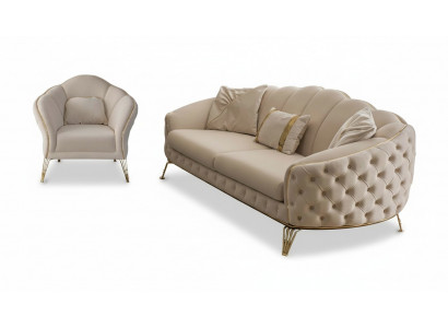 Living room complete 3-piece modern three-seater sofa luxury 2x armchair