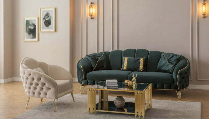 Stylish Living Room Complete 3-Piece Set Three-Seater Sofa Couch Luxury 2x Armchair