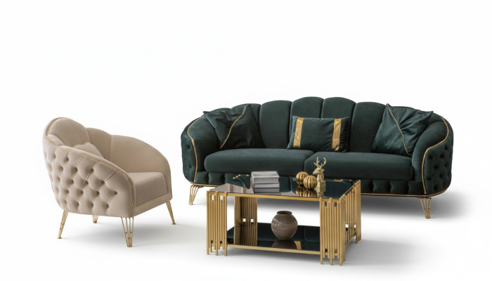 Stylish Living Room Complete 3-Piece Set Three-Seater Sofa Couch Luxury 2x Armchair