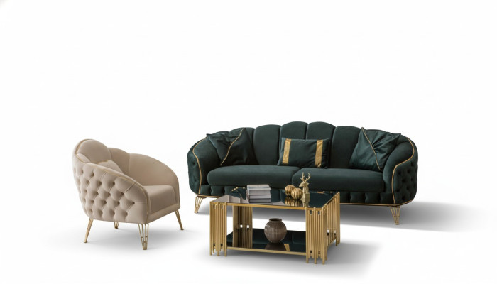 Complete living room set 3-piece stylish three-seater sofa couch luxury 2x armchairs