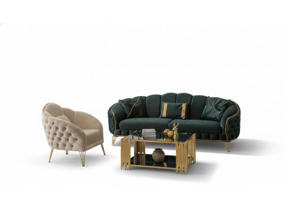 Complete living room set 3-piece stylish three-seater sofa couch luxury 2x armchairs