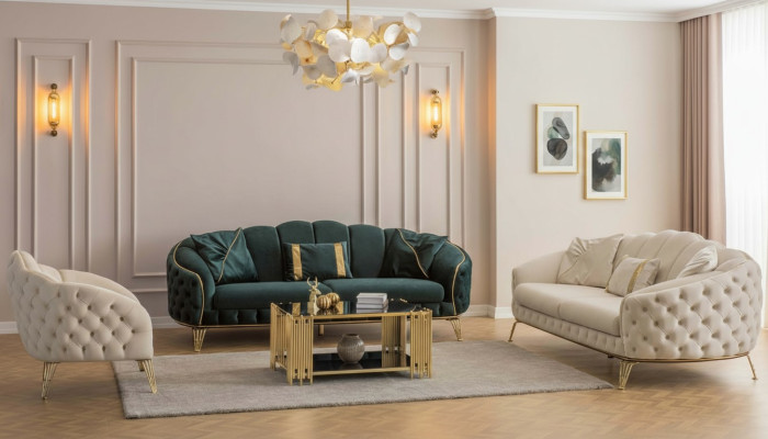 Complete living room set, 4-piece, stylish x2 3-seater couch, modern 2x armchair