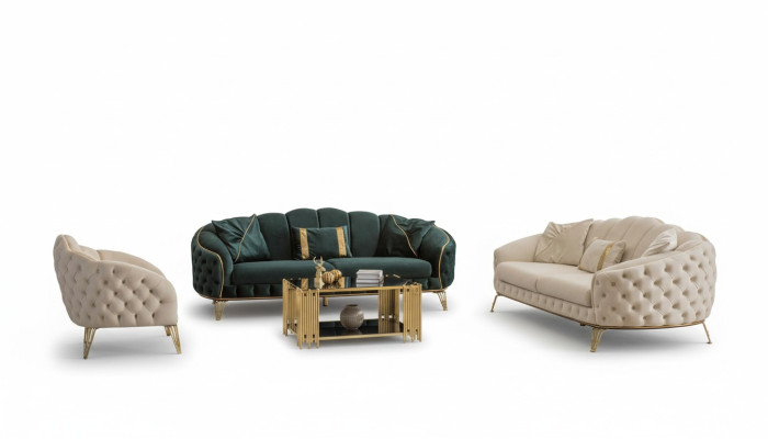 Complete living room set, 4-piece, stylish x2 3-seater couch, modern 2x armchair