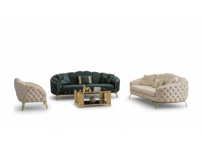 Complete living room set, 4-piece, stylish x2 3-seater couch, modern 2x armchair
