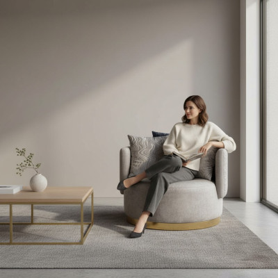 Design armchair luxury single-seater modern reclining textile 1 seat furniture single-seater