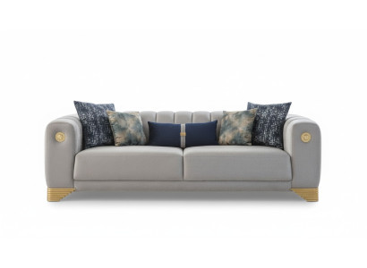 Living room sofa 3-seater gray upholstered sofas design wood textile new modern