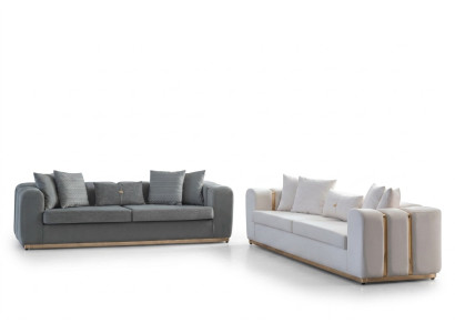 White-Grey Upholstered Designer 4-Seater 2x Upholstered Sofas Luxury Furniture