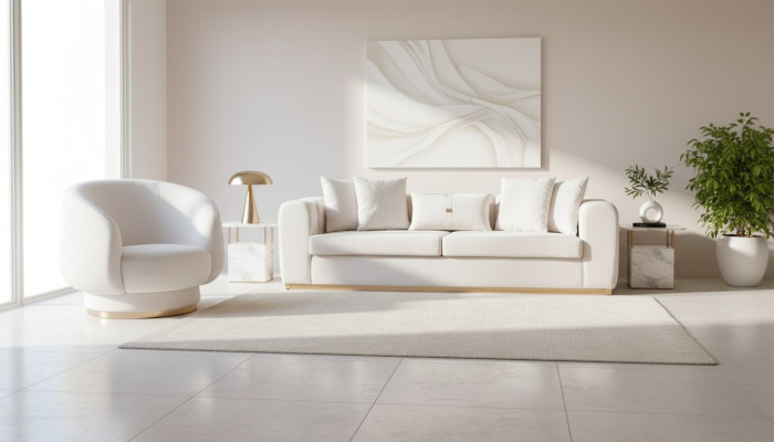 White living room sofa set upholstered furniture 4-seater textile reclining chair 2-piece set