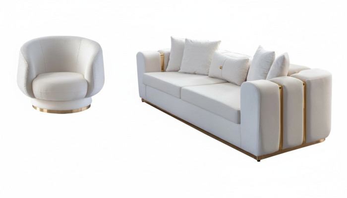 White living room sofa set upholstered furniture 4-seater textile reclining chair 2-piece set