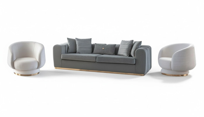 Gray and white living room seating set luxurious upholstered couches 4-seater armchair