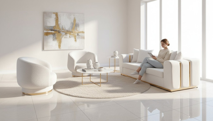 White Living Room Sofas Stylish 4-Seater Designer 2x Armchairs New 3-Piece Set