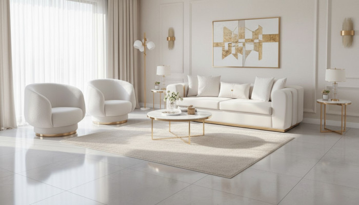 White Living Room Sofas Stylish 4-Seater Designer 2x Armchairs New 3-Piece Set