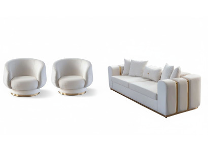 White Living Room Sofas Stylish 4-Seater Designer 2x Armchairs New 3-Piece Set