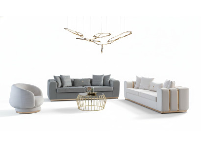 White-Grey Upholstered Furniture Luxurious Stainless Steel Sofa Set 4-Seater 3-Piece