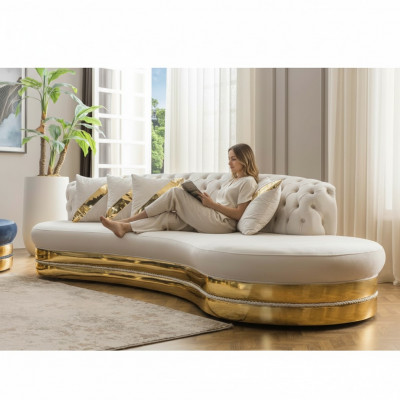 Half-round White Chesterfield Couch Designer 3-Seater Upholstered Furniture New
