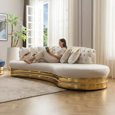 White semi-circular Chesterfield sofas designer 2x 3-seat stylish couches