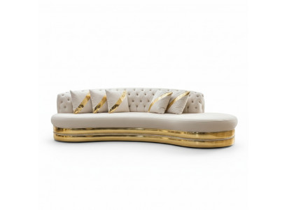 White semi-circular Chesterfield sofas designer 2x 3-seat stylish couches