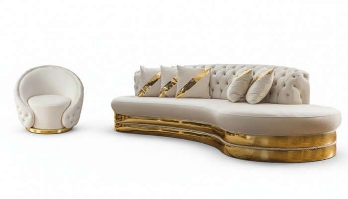 Modern Chesterfield Set Luxury Sofa Suite Round Armchair 3-Seater 2-Piece