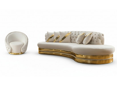 Modern Chesterfield Set Luxury Sofa Suite Round Armchair 3-Seater 2-Piece