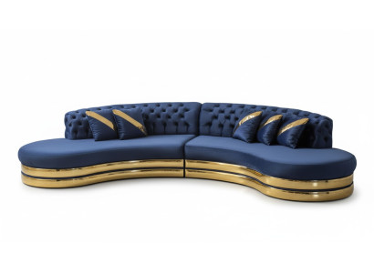 Blue Semi-circular Chesterfield Sofa Designer White Armchair 2-piece Set New