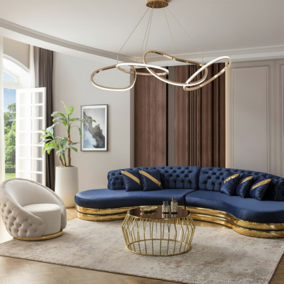 Sofa set upholstery furniture blue 2x 4-seater sofas armchair luxury living room