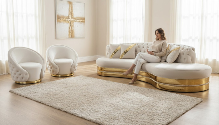 Exclusive Chesterfield Sofa Set Living Room Semi-Circular Sofa Armchair