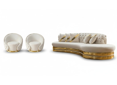 Exclusive Chesterfield Sofa Set Living Room Semi-Circular Sofa Armchair