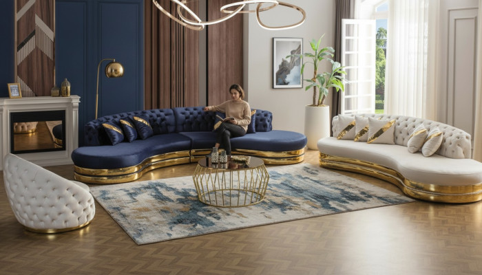Modern Chesterfield Sofa Set Luxurious Four-Seater 3-Seater Armchair