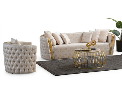 Chesterfield Beige Living Room Sofas Stainless Steel 3-Seater Luxury 1-Seater