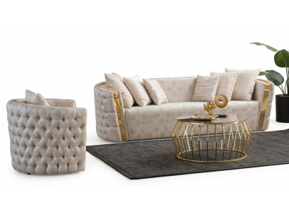 Chesterfield Beige Living Room Sofas Stainless Steel 3-Seater Luxury 1-Seater
