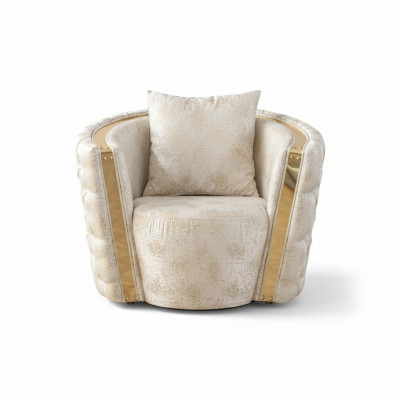 White Chesterfield Armchairs Luxurious 2x Round Upholstered Single Seater 1-Seater