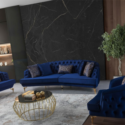 Modern blue sofa set, luxurious four-seater textile sofas, four-seater.