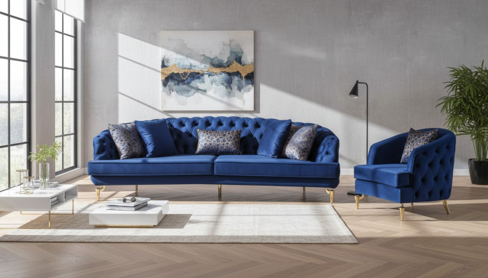 Exclusive Chesterfield Sofa Set Designer Four-Seater Luxury 1-Seater 2-Piece
