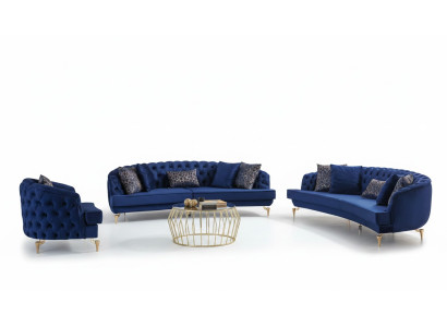 Modern blue Chesterfield sofa set upholstered furniture 4-seater armchair