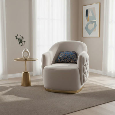 Armchair 1-Seater Upholstered Sofas Design Luxury Textile Couch White Sofa New