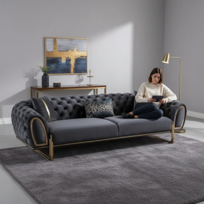 Black upholstered couch designer Chesterfield living room upholstered sofa