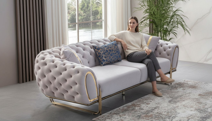 Luxurious 2x Chesterfield Sofas Designer Upholstered Couches Modern Furniture