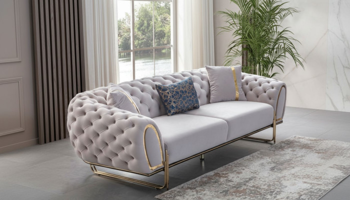 Luxurious 2x Chesterfield Sofas Designer Upholstered Couches Modern Furniture