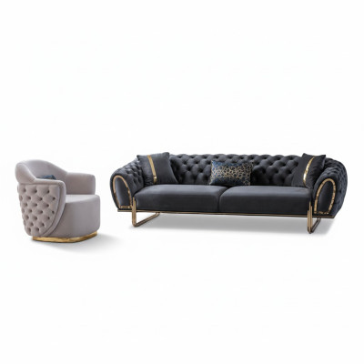 Black and White Chesterfield Seating Set Luxurious 3-Seater Single Seater