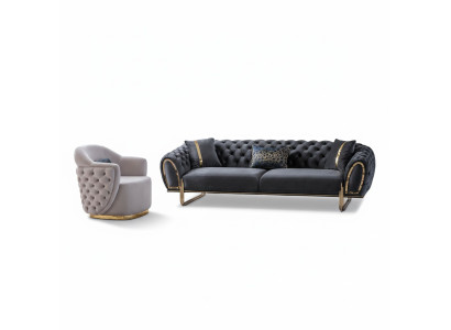 Black and White Chesterfield Seating Set Luxurious 3-Seater Single Seater